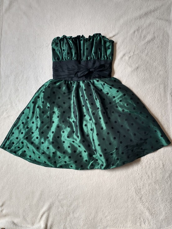 Betsey Johnson Dresses & Skirts - Vtg Betsey Johnson Evening Mini Dress Green Black Strapless Polka Dot Straples